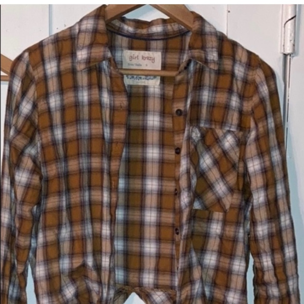 Plaid Gold White Flannel Shirt Button Down Ties Country Western Cowgirl Size S - Picture 8 of 8
